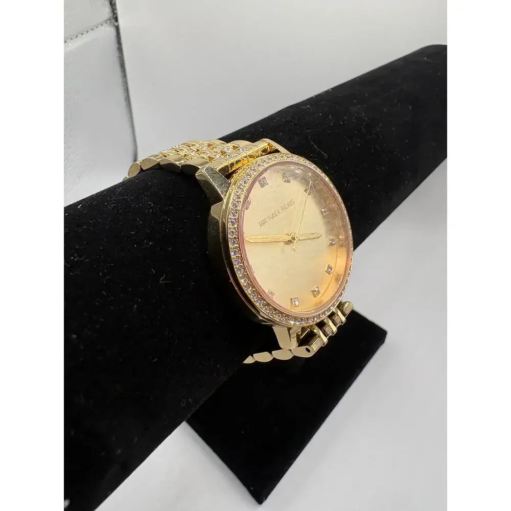 Michael Kors Women Watch Gold Crystal Pave Bezel Champagne Dial Bracelet Gold